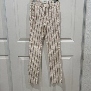ba&sh Farah Pants Womens US 4 Cream Red Stripe Straight‎ Leg Linen Blend